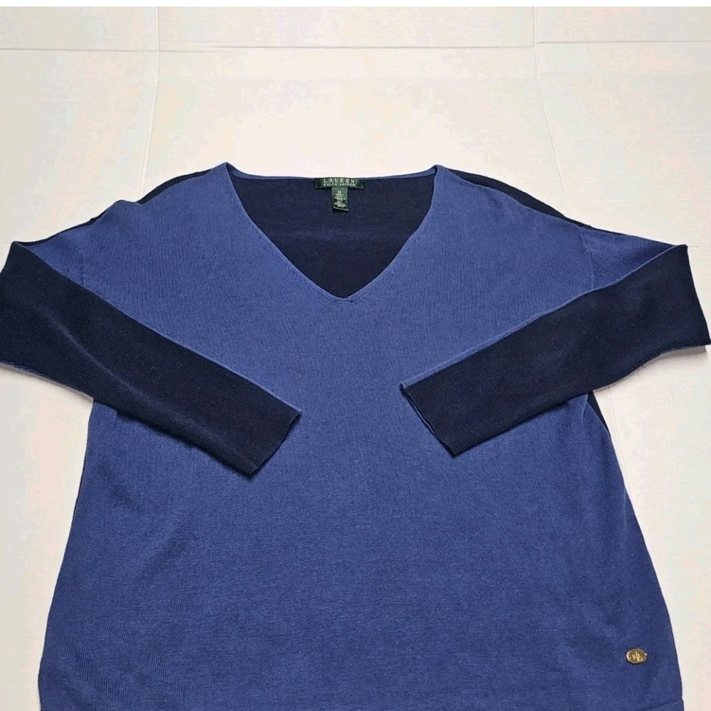 Ralph Lauren Blue and Navy V-Neck Sweater